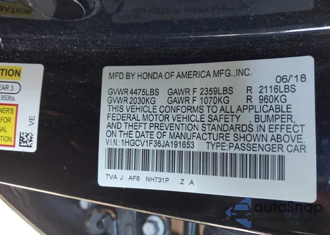 2018 Honda Accord Sport from USA, damaged, VIN 1HGCV1F36JA191653